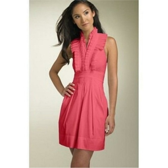 BCBGMaxAzria ruffle retro seath belted halter mini dress pink size 0 - Picture 1 of 8